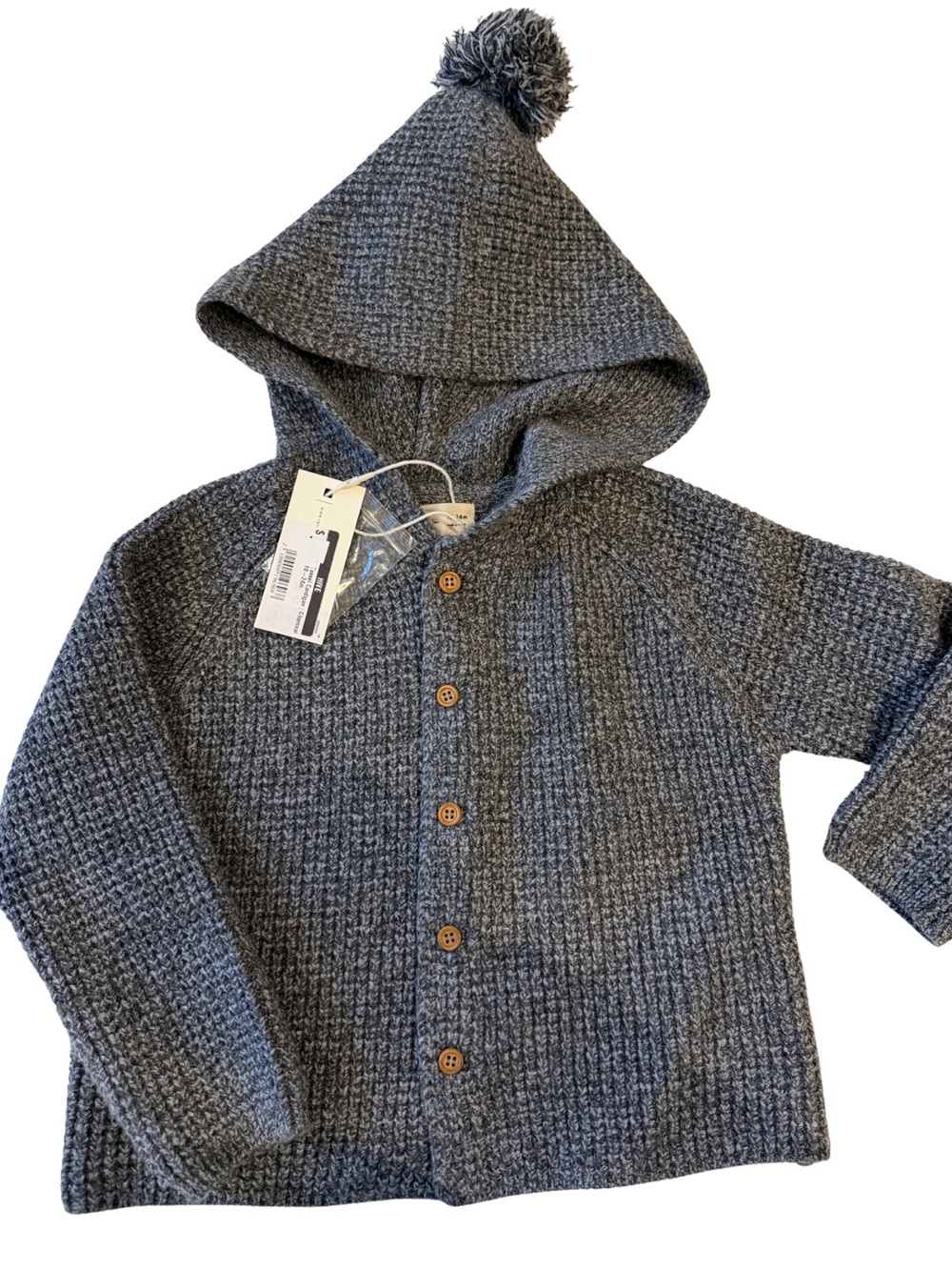 Rylee + Cru Gray Hooded Knit Cardigan with Pom Pom